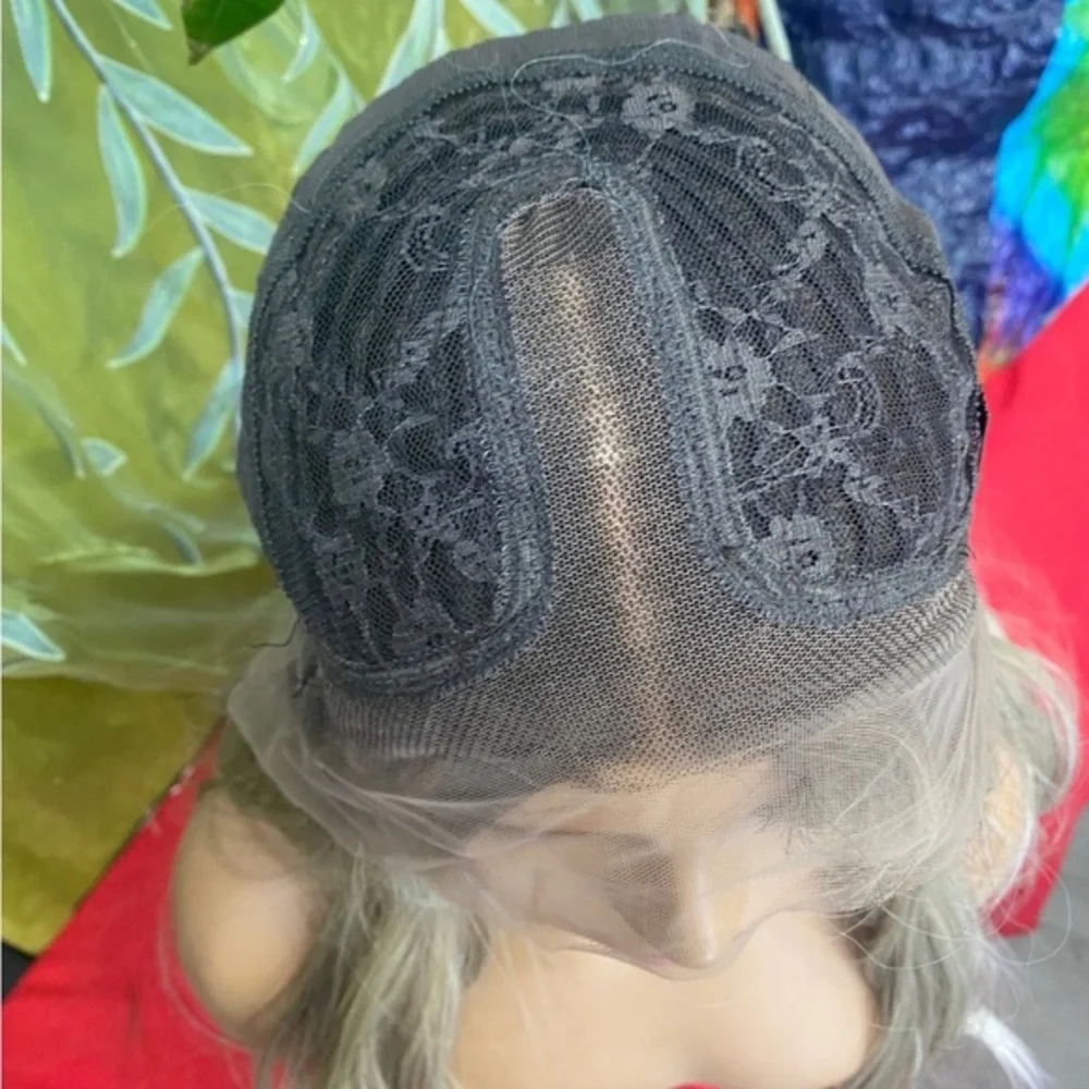 Ash grey Blonde Balayage Long Lace Front Wig
